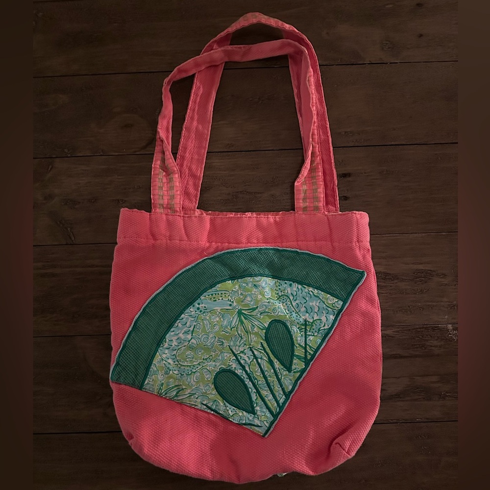 Lilly Pulitzer Pink Canvas Tote Bag with Green Appliqué